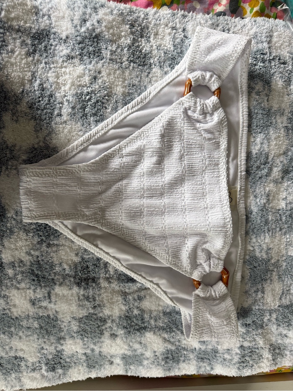 Jessica Simpson White Textured Bikini Bottom with Ring Accents